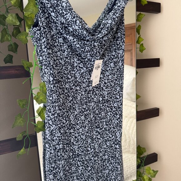 Abercrombie Cowl Neck Dress, Multicolored Blue Patterned, Midi // Small - Picture 2 of 4
